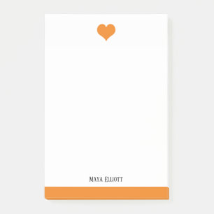 Vitt och ljust Orange Heart & Gräns, Namn Post-it Block