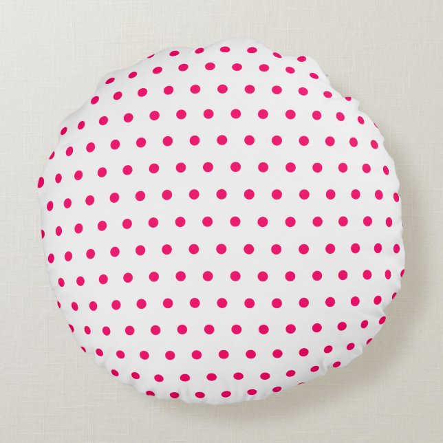 Vitt och ljust Rosa Polka dots Rund Kudde (Baksidan)