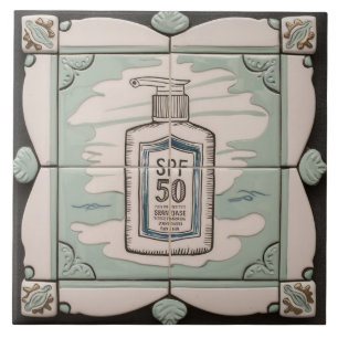 Vitt och Mint Blue Suncreen Lotion Funny Bathroom Kakelplatta