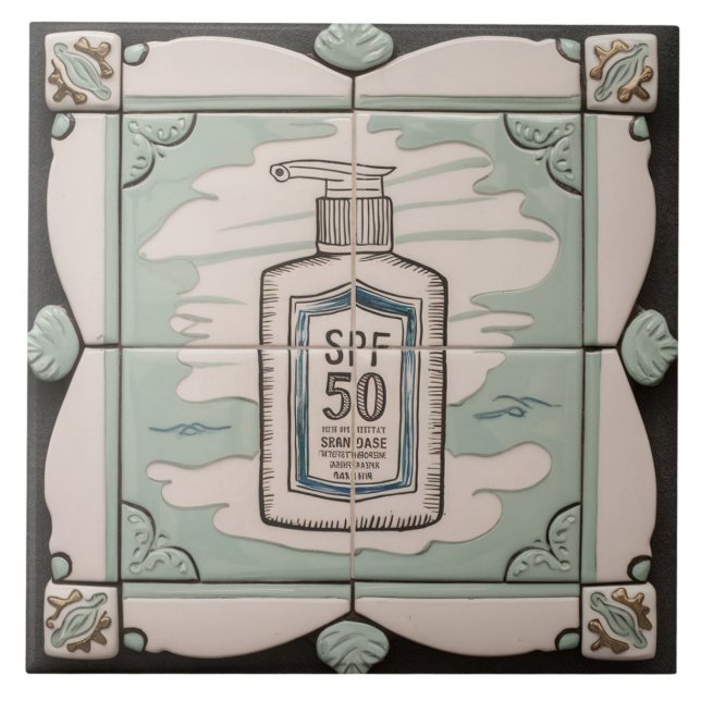 Vitt och Mint Blue Suncreen Lotion Funny Bathroom Kakelplatta (Framsidan)