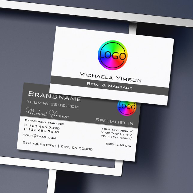 Vitt och Mörk Grått med Logotyp Professionell Visitkort (Skapare uppladdad)