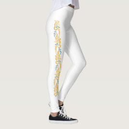 Vitt och orange damaskrullning blomstermönster leggings