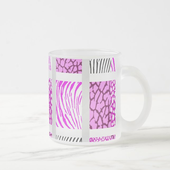 Vitt och Rosa, blandat djurtryck Frostad Glasmugg (Höger)