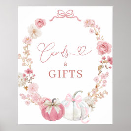 Vitt och Rosa litet pumpkort och gåvor Poster