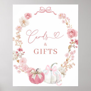 Vitt och Rosa litet pumpkort och gåvor Poster