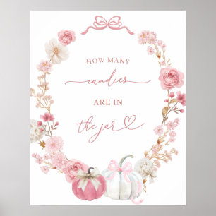 Vitt och Rosa litet pumpkort och gåvor Poster