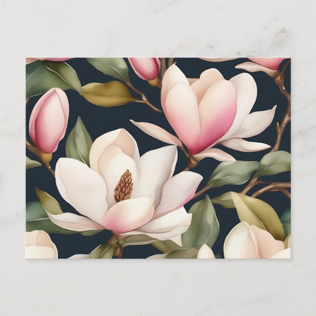 Vitt och rosa magnoliablommönster vykort (Framsida)