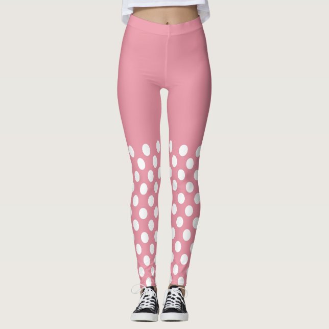 Vitt och Rosa Polka dots Leggings (Framsida)