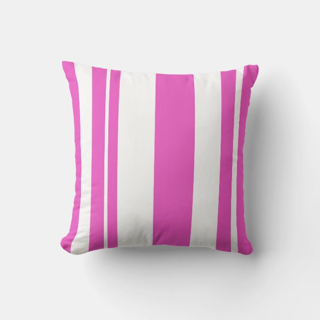 Vitt och Rosa strimlad dekorativ kudde (Framsida)