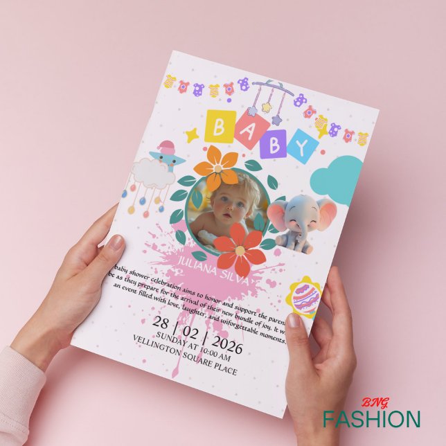 Vitt och Rosa vattenfärgsminima Klassisk babyskare Inbjudningar (Skapare uppladdad)