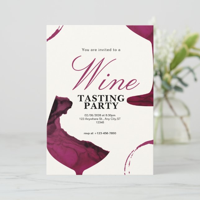 Vitt och rosa vinprovning festinbjudan inbjudningar (Stående Fram)
