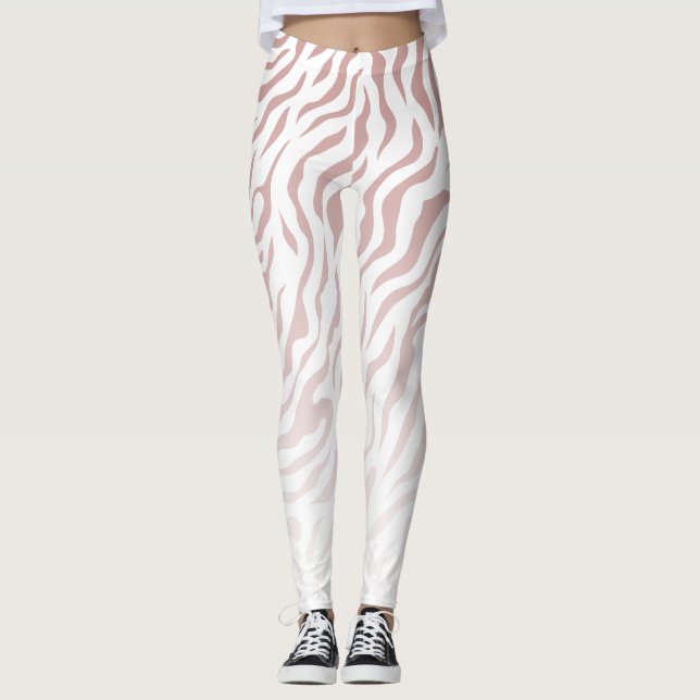 Vitt och Rosa Zebra ränder: Snyggt Leggings (Framsida)