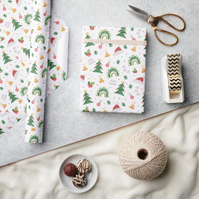 Vitt och rött lugg God jul Presentpapper (Hantverk)