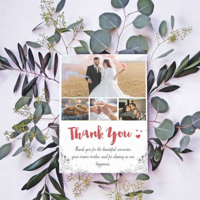 Vitt och rött Miniamalist Tack för Bröllop-kortet (Skapare uppladdad)