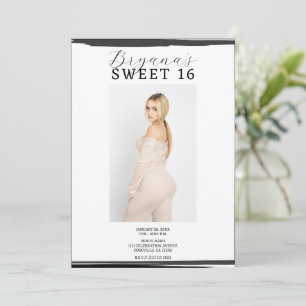 Vitt och svart foto Ram Trendig Modern Sweet 16 Inbjudningar