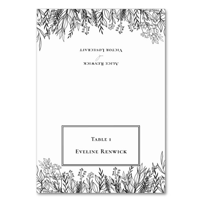 Vitt och svart, grönt, mappat monteringskort bordsnummer (Framsidan)