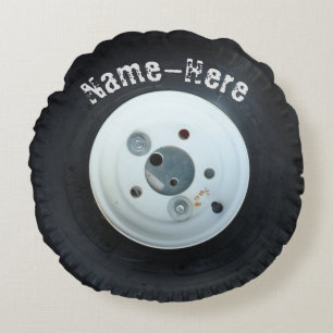 Vitt och svart hjul/däck personlig namn Rund Rund Kudde