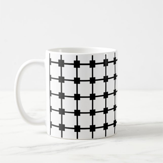 Vitt och svart kvadratiskt Mönster Modern monokrom Kaffemugg (Vänster)