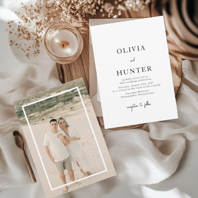 Vitt och svart, minimalistiskt foto Bröllop Inbjudningar (Skapare uppladdad)