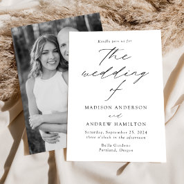 Vitt och svart Modern Elegance Photo Bröllop Inbjudningar