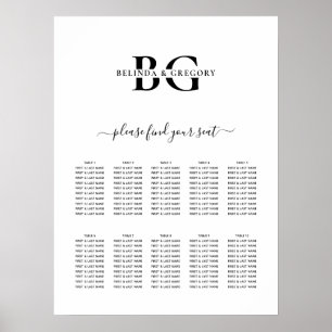 Vitt och svart monogram Bröllop-sätesdiagram Poster