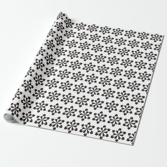 Vitt och svart snöflingemönster presentpapper (Utrullad)