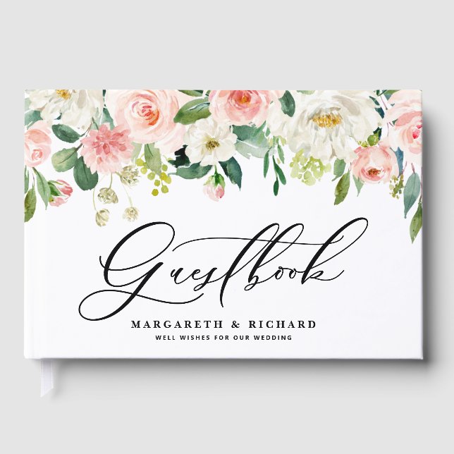 Vitt och  Vår blommor Foto Bröllop Gästböcker (Framsida)