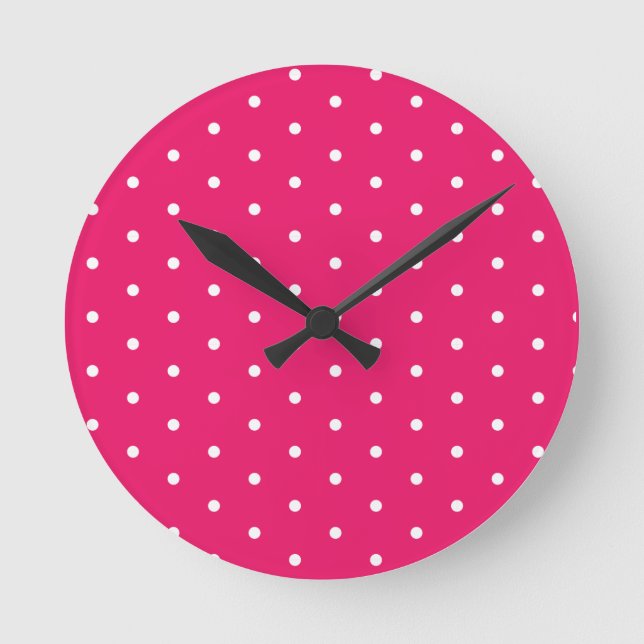 Vitt om Shock rosa Polka dots Rund Klocka (Framsida)
