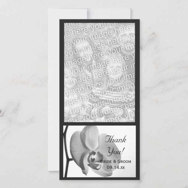 Vitt orchid Bröllop-fotokort för Tack (Framsida)