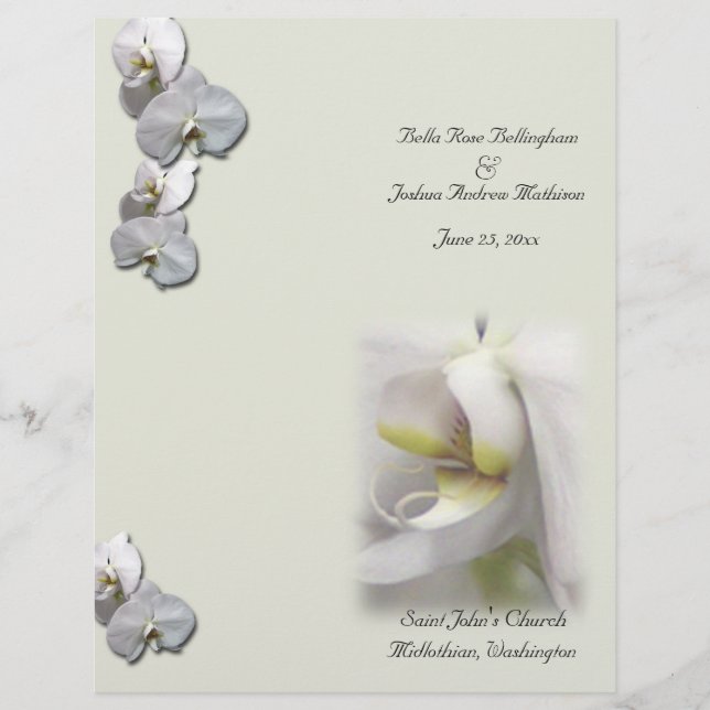 Vitt orchid-Bröllopsprogram (Framsida)