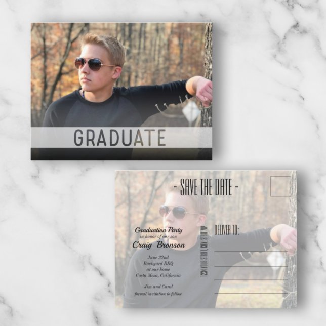 Vitt överlägg Foto Studenten Spara datum Vykort (Skapare uppladdad)
