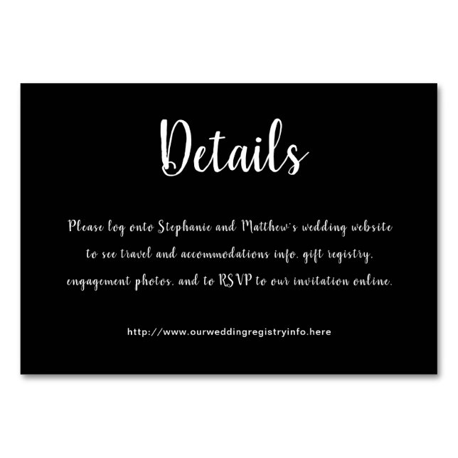 Vitt på svarta detaljanvisningar: Kortet för hölje Bordsnummer (Framsidan)