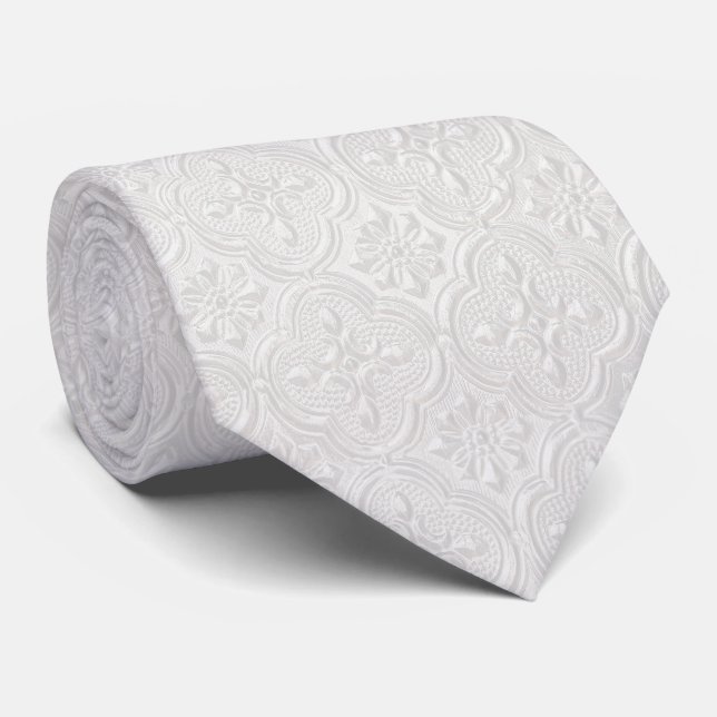 Vitt på vitt Blommönster Slips (Rullad)