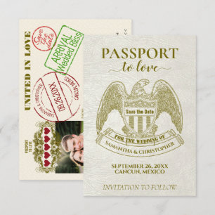 Vitt pass till kärlek rolig destination bröllop spara datumet