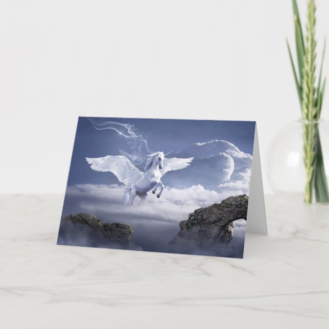 Vitt Pegasus Horse Mystical Greeting Card Kort (Framsida)