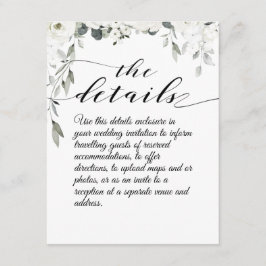 Vitt peony Bröllop-informationskort Tilläggskort