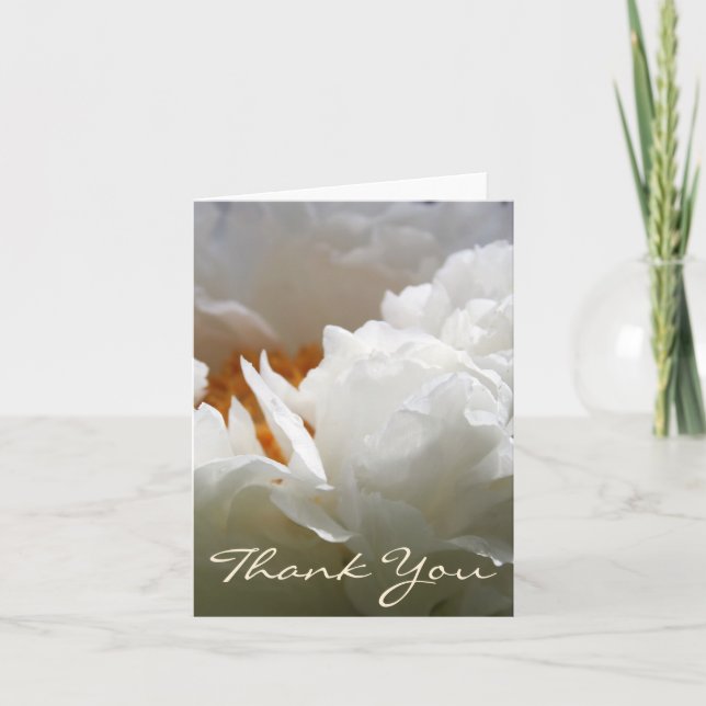 Vitt Peony Floral Fotography Tackkort Card (Framsida)