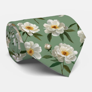 Vitt Pion Blommönster Slips