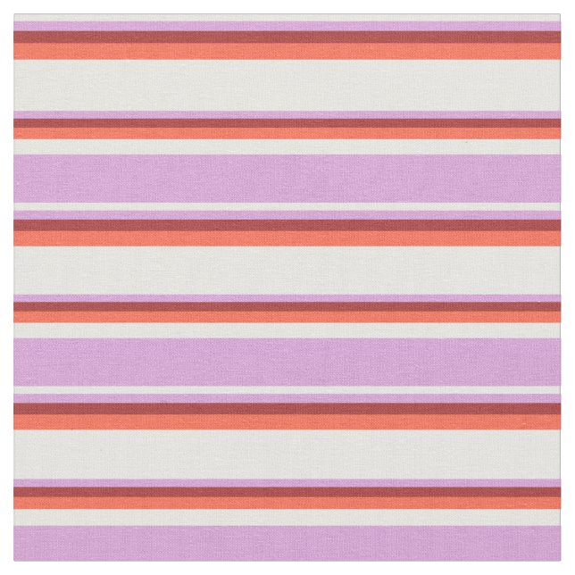 Vitt, plommon, Brun och Röd Linjer Tyg (Närbild)