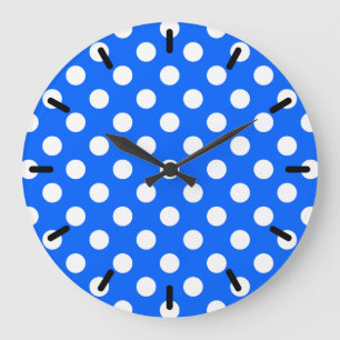 Vitt polka dots på royal blått stor klocka