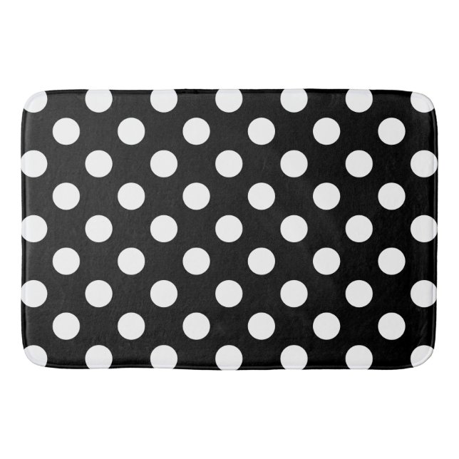 Vitt polka dots på svart badrumsmatta (Framsidan)