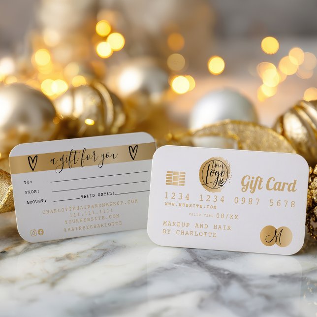 Vitt presentkort för guld med Kredit-kort Visitkort (Skapare uppladdad)