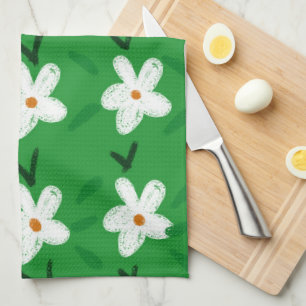Vitt ritat Blommönster Blommor Art Mönster Aest Kökshandduk