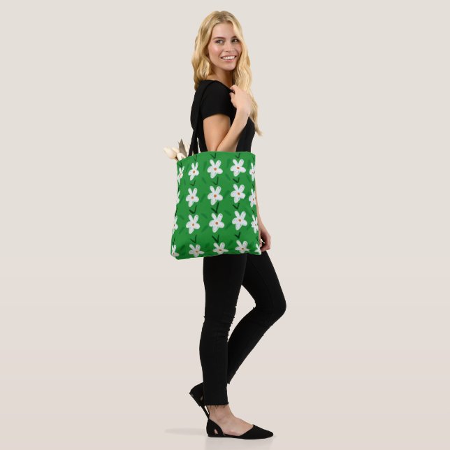 Vitt ritat Blommönster Blommor Art Mönster Aest Tygkasse (På modell)