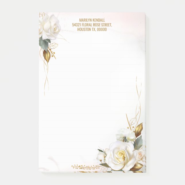 Vitt Roséguld Romantisk Blommig Brevpapper Post-it Block (Framsida)