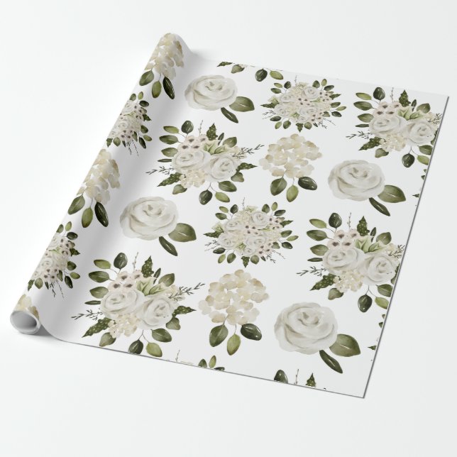 Vitt rosenpapper presentpapper (Utrullad)