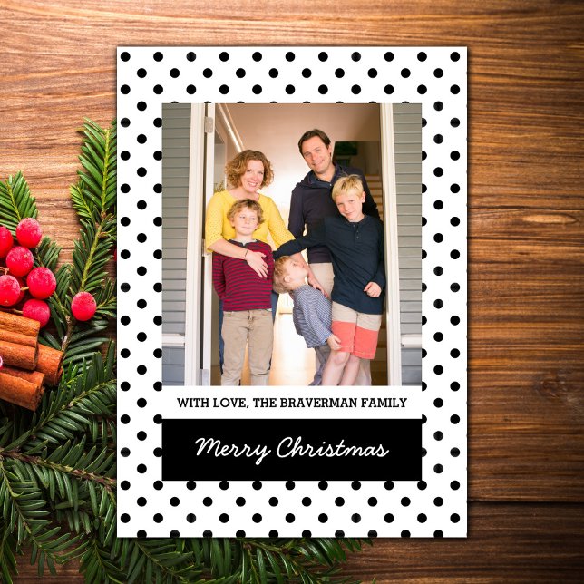 Vitt, rött Polka-Helgdag - foto-plattkort Julkort (White Sweet Polka Dot Holiday Photo Card)