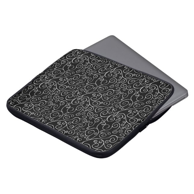 Vitt rullande Kurvor på svart Laptop Sleeve (Framsida topp)