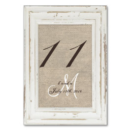 Vitt Rustic Ram- och Burlap-Bordsnummer-kort Bordsnummer