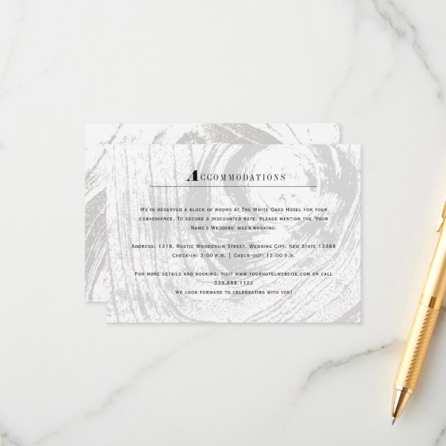 Vitt, Rustic Woodgrain Winter Wedding Tilläggskort (Fram/Back In Situ)